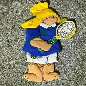 Vintage Paddington Bear Tennis Soft Plush Wall Hanging Decoration 1990